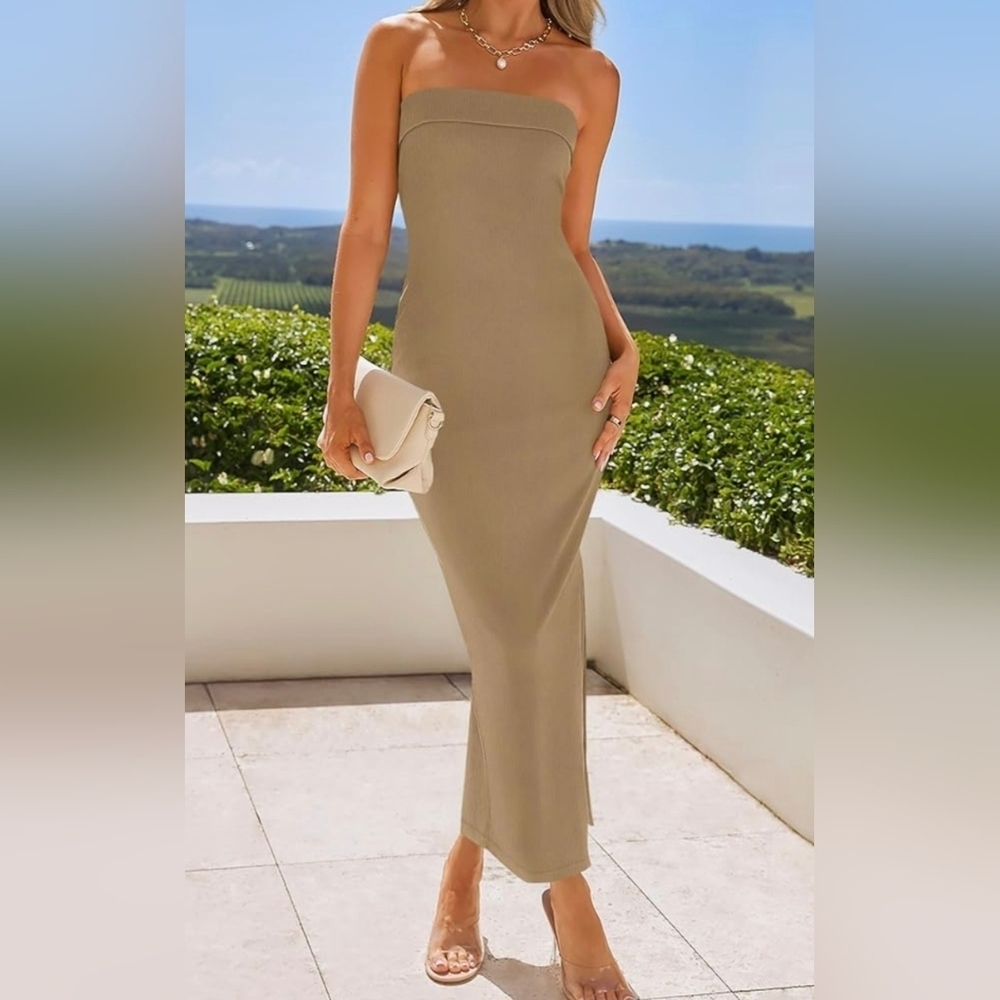 ZESICA Summer Strapless Bodycon Midi Dress #859 - Picture 6 of 12